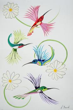Hummingbirds and Daisies Number One